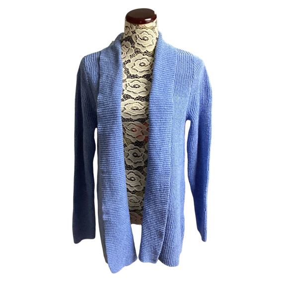 L.L. Bean Womens Sweater Blue Open Front Cardigan Shawl collar Tight Knit size L - Picture 1 of 8